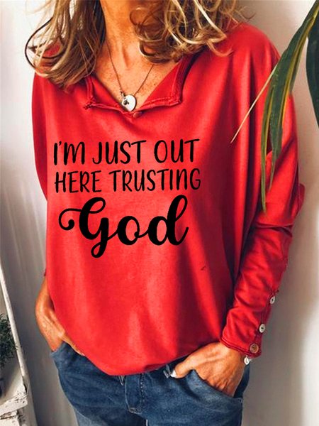 

I'm Just Out Here Trusting God Women's Casual Sweatshirts, Red, Hoodies&Sweatshirts