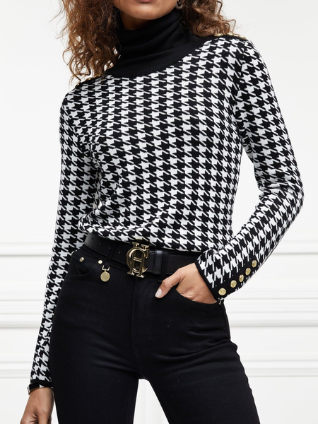 

Winter Long sleeve Regular Fit Simple Geometric Elegant Simple Tops, Black-white, Tops
