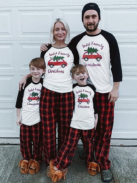 

Round Neck Casual Family Matching Christmas Pajamas Sets, Red, Suits
