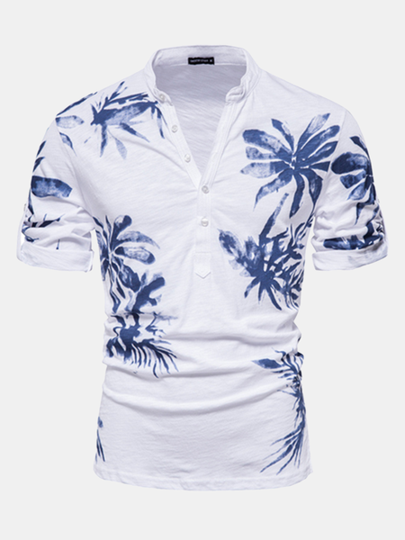 

Floral Short Sleeve V Neck Shirts & Tops, As picture, Men's t-shirts