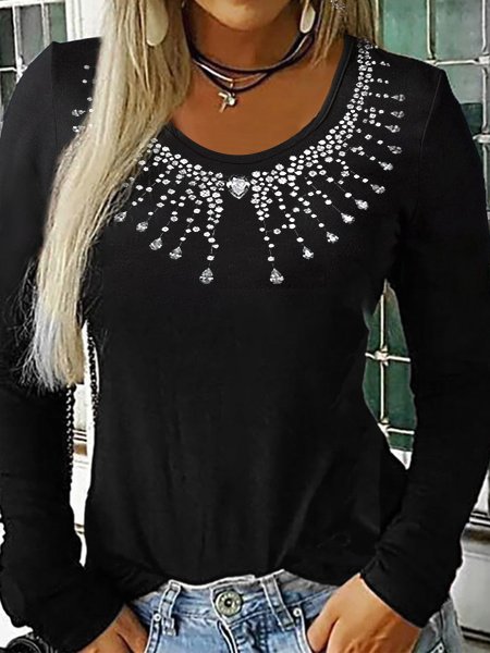 

Crew Neck Casual Shirts & Tops, Black, Tops