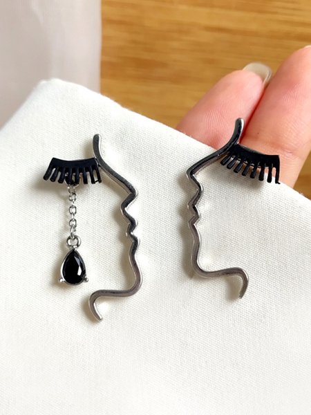 

Simple Asymmetrical Face Earrings, As picture, Earrings