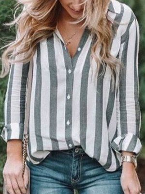 

Striped Loosen Shirt Collar Shirts & Tops, Stripe, Shirts & Blouses