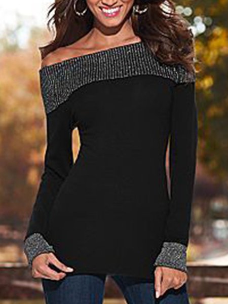 

Plain Elegant Skinny Off Shoulder Top, Black, Tops