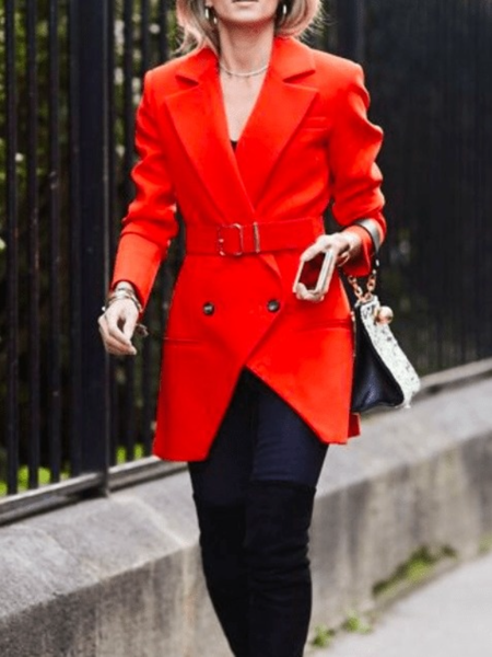 

Winter Solid Regular Fit Work Formal Mid-weight Outerwear, Red, Blazers