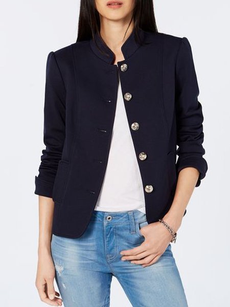 

Casual Mandarin Collar Outerwear, Purplish blue, Jackets