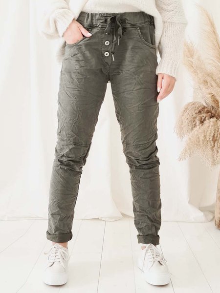 

Casual Pockets Draw string Plain Pants, Army green, Pants