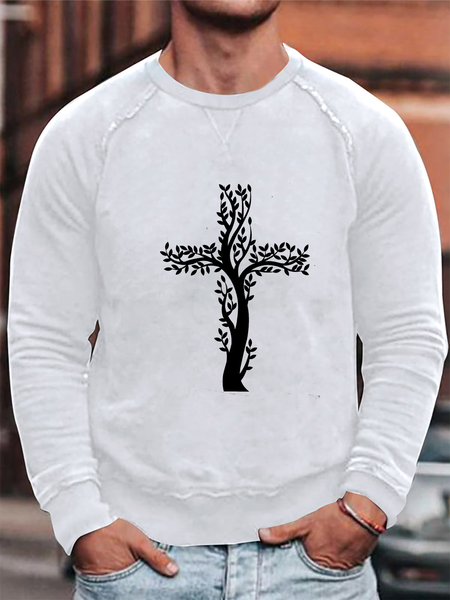 

Tree of Life Cross Graphic Long Sleeve Casual Sweatshirt, White, Sweater
