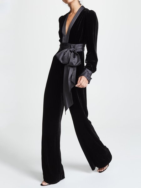 

Lady Long Sleeve Solid One-Piece, Black, Jumpsuits
