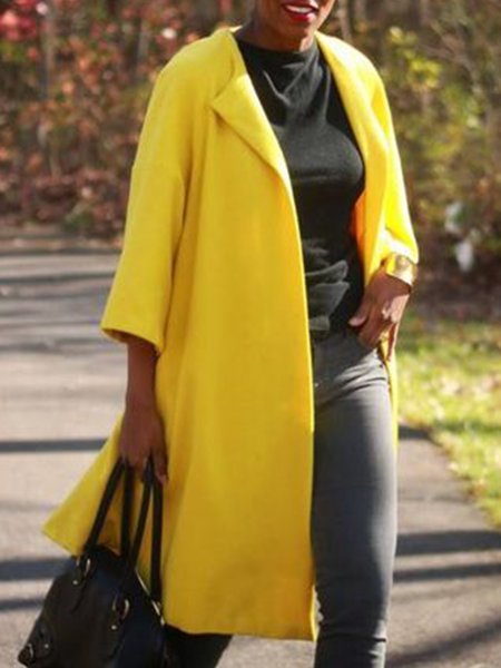 

Plain Vintage Crew Neck Outerwear, Yellow, Coats