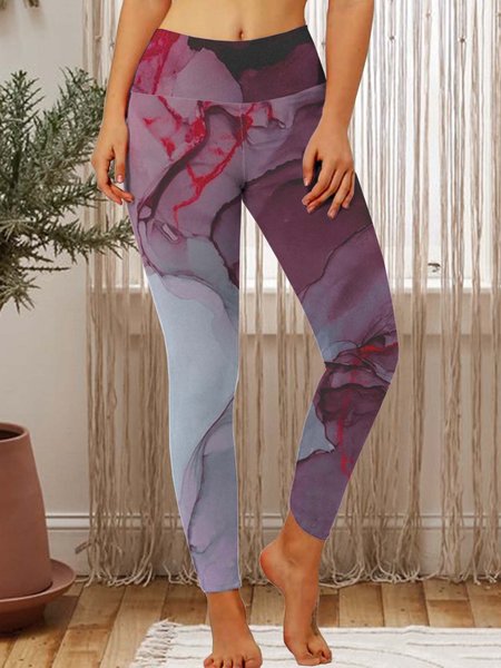 

Abstract Print High-Rise Stretch Yoga Leggings, As picture, Leggings