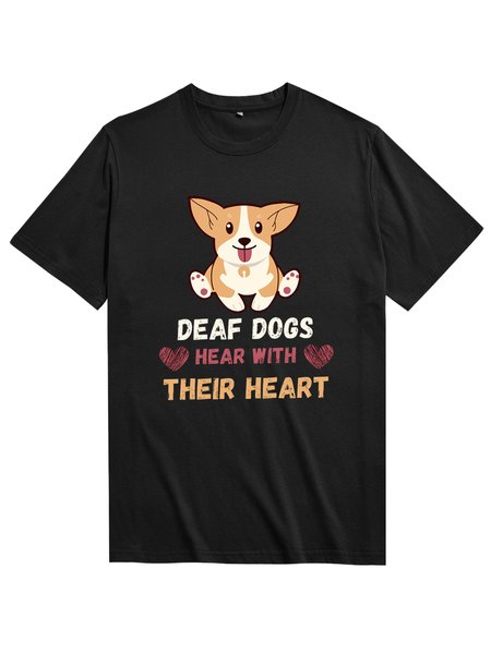 

Unocis Dog Print Crew Neck Short Sleeve T-Shirt, Black, T-shirts