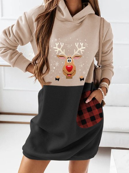 

Christmas Pockets Cotton Casual Dresses, Khaki, Casual Dresses