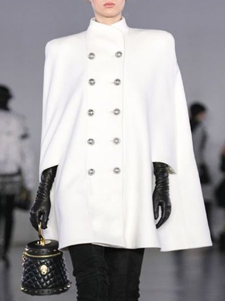 

Work Date Stand Collar Plain Vintage Outerwear, White, Coats