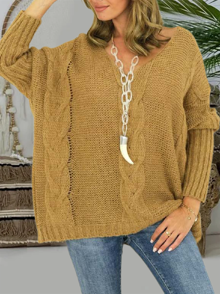 

V Neck Casual Solid Sweater, Camel, Sweaters