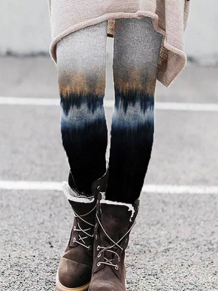 

Casual Landscape Print Skinny Pants, Multicolor, Leggings