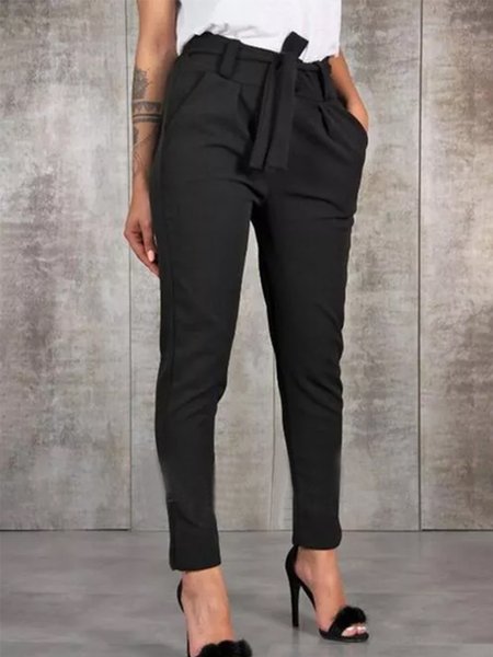 

Casual Solid Vintage Regular Fit Pants, Black, Pants