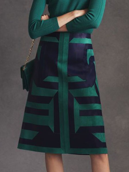 

Vintage Regular Fit Color Block Skirt, Green, Maxi Skirts