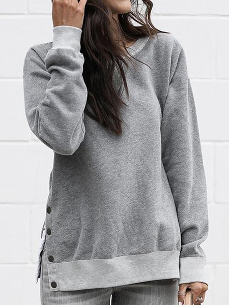 

Solid Vintage Long Sleeves Sweatshirt Shirts & Tops, Gray, Tops