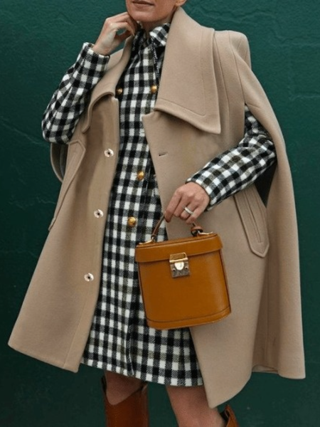 

Winter Lapel Elegant Work Formal Mid-weight Outerwear, Khaki, Coats