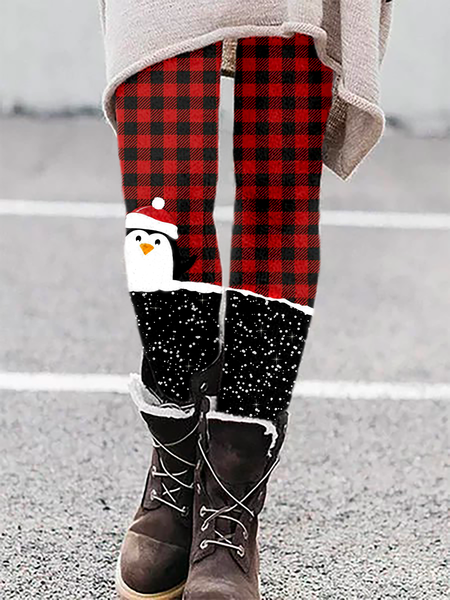 

Plus size Christmas Printed Skinny Casual Pants, Red, Leggings