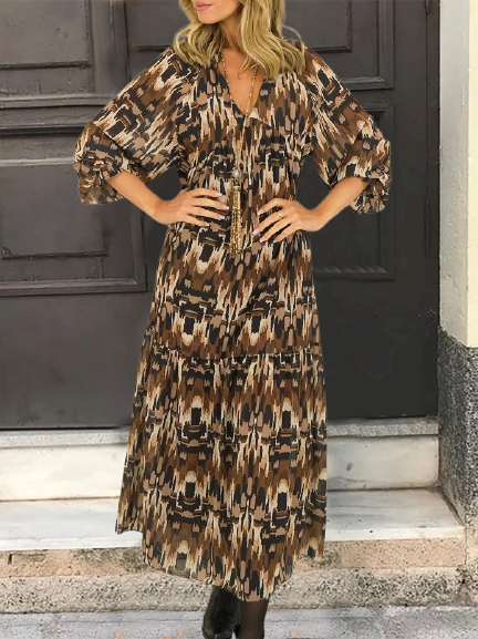 

Tribal V Neck Loosen Dresses, Brown, Boho dresses