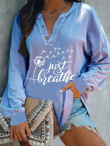 

Dandelion Letters Printed Long Sleeves V Neck Plus Size Casual Sweatshirts, Blue, Hoodies & Sweatshirts