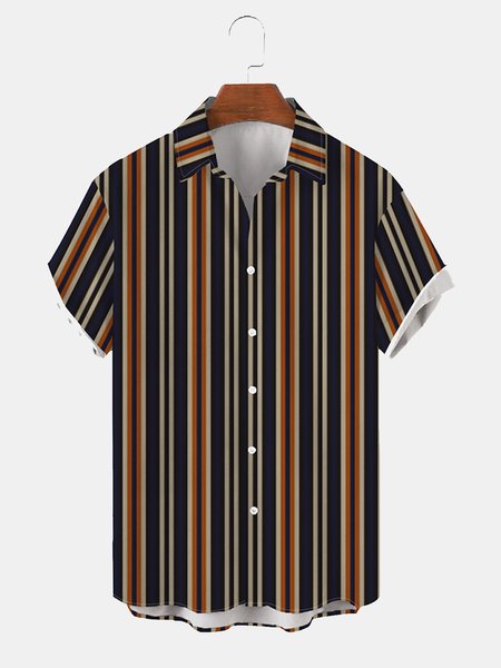 

Striped Short Sleeve Shirt Collar Shirts & Tops, As picture, Men's Floral shirt