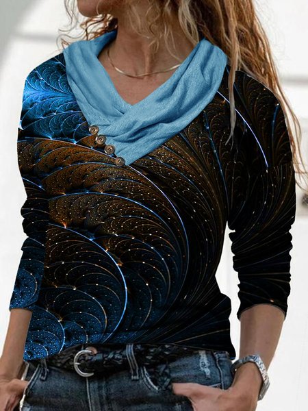 

Color Block Loosen Shirts & Tops, As picture, Tops