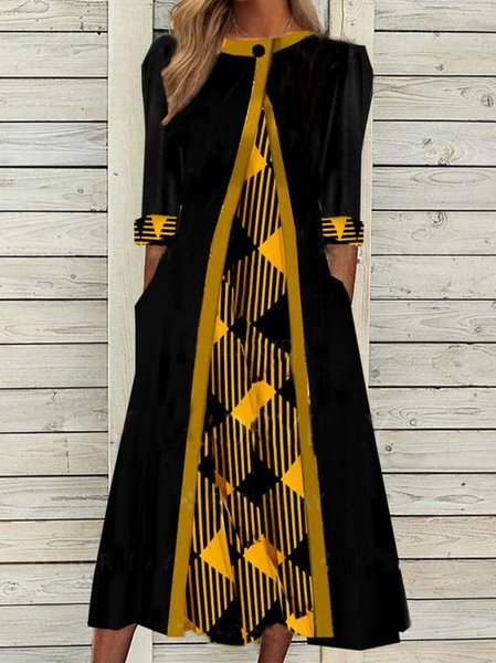 

Crew Neck Cotton Blends Dresses, Multicolor, Maxi Dresses