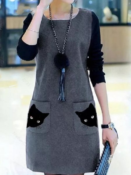 

Animal Casual Crew Neck Dresses（accessory not included）, Gray, Mini Dresses