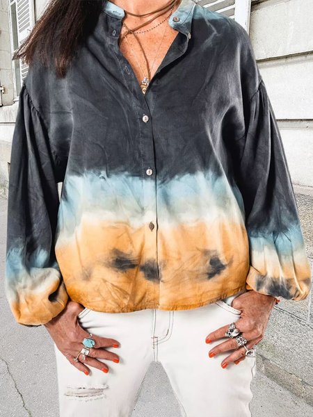 

Bishop Sleeve Loosen Tie Dye Shirts & Tops（accessory not included）, Yellow, Shirts & Blouses