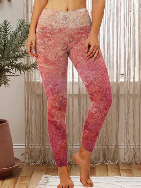 

Abstract Print High-Rise Stretch Yoga Leggings, As picture, Leggings
