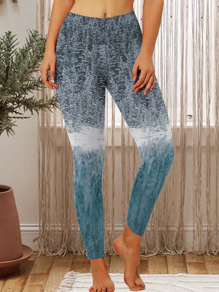 

Landscape Print High-Rise Stretch Yoga Leggings, As picture, Leggings