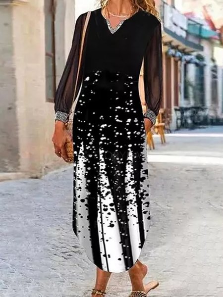 

Casual Sweet V Neck Ombre Dresses, Black, Maxi Dresses