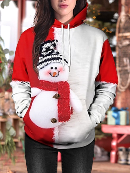 

Christmas Snowman Contrasting Color Hoodie, Red, Sweatshirts & Hoodies