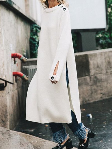 

Crew Neck Long sleeve Casual Sweater, White, Pullovers
