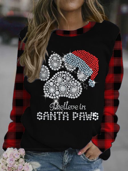 

Christmas Fun Printed Crew Neck Sweatshirts, As picture, Long sleeves
