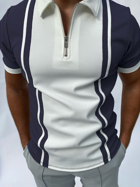 

Geometric Short Sleeve Lapel Shirts & Tops, As picture, Men's t-shirts