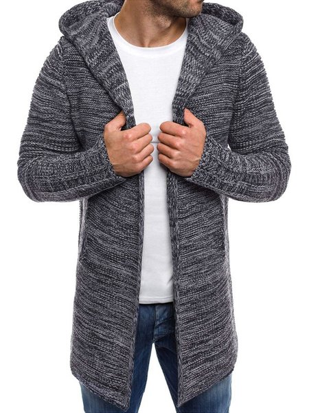 

Men's Mid-Length Hooded Cardigan Long-Sleeved Floral Yarn Knitted Jacket, Black gray, Outerwear