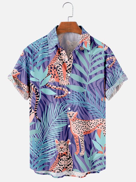

Shirt Collar Plants Vintage Shirts, As picture, Men's Floral shirt