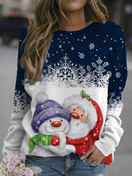 

Christmas print round neck long-sleeved sweatshirt, As picture, Hoodies&Sweatshirts