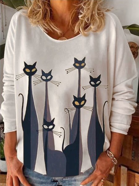 

Casuale Girocollo Animale Allentare Maniche Lunghe Top, Come immagine, T-Shirts