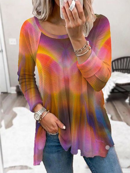 

Casual Crew Neck Abstract Shirts & Tops, As picture, T-Shirts
