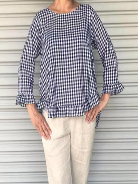 

Casual Household Daily Vintage Crew Neck Loosen Cotton Blends Shirts & Tops, Black, Shirts & Blouses