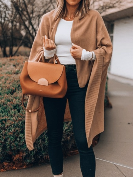 

Winter V Neck Plain Sleeveless Mid-weight High Stretch Sweater, Khaki, Cardigans