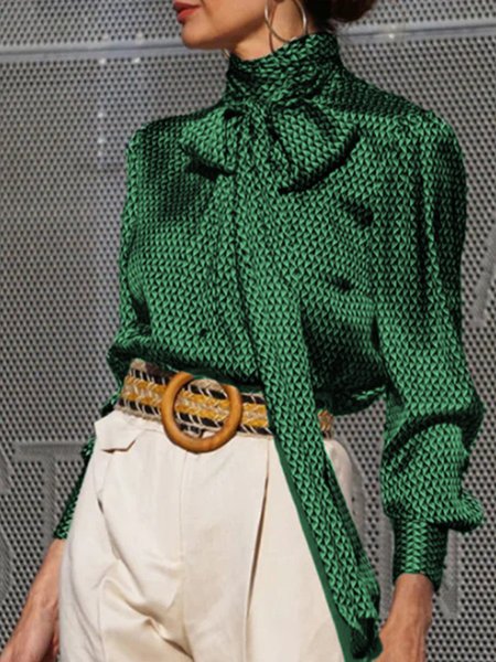 

Elegant V Neck Printed Top, Green, Blouses and Shirts