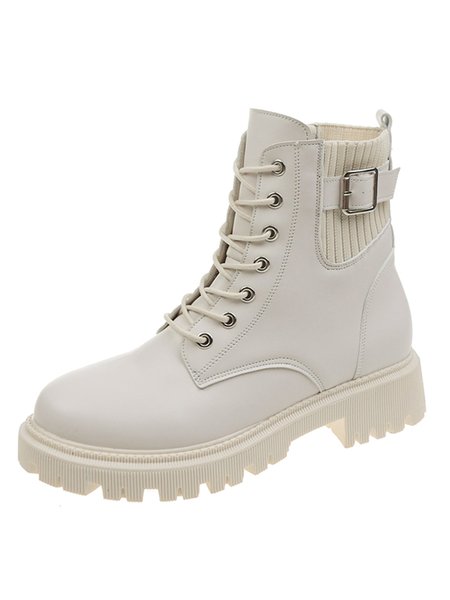

Simple Plus Fleece Zipper Martin Combat Boots, Beige, Boots