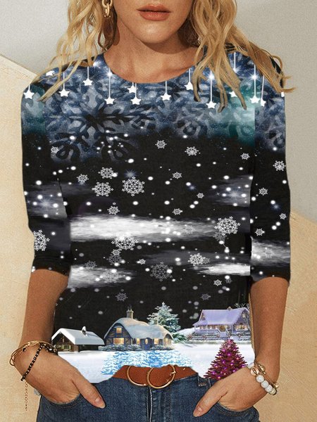

Christmas Printed Long Sleeve Casual Shirts & Tops, Black, Tops