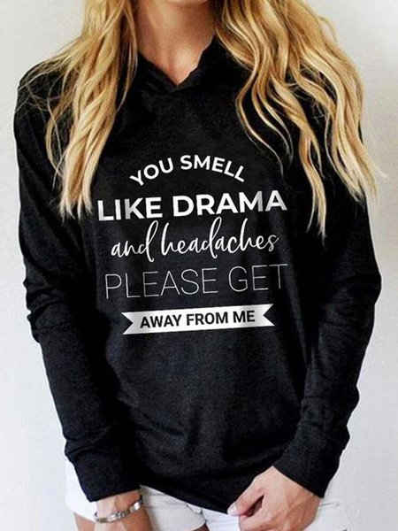 

Cotton Letters Hooded Casual Sweatshirt, Black, Sweatshirts & Hoodies